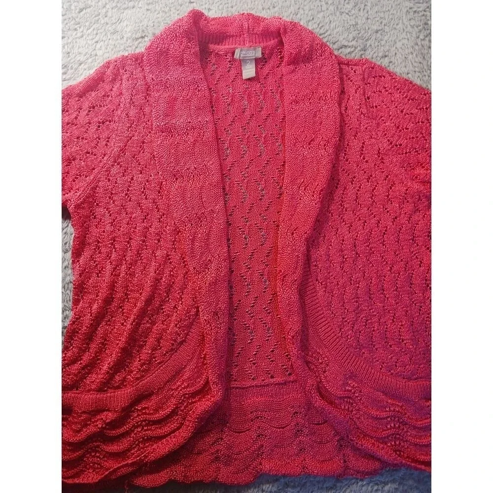 Chico's Crochet Knit‎ Open-Front Cardigan Sweater Size 2 (US 12) Resort Casual